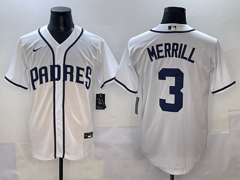 Men 2025 San Diego Padres 3 Merrill White Game Nike MLB Jersey style 1